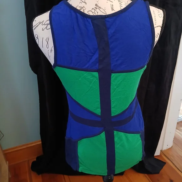 Y2K Fenn Wright Manson Blue & Green Paneled Tank - Picture 2 of 3